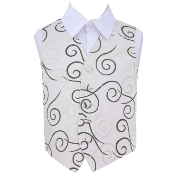 Black Boys Scroll Pattern Microfibre Wedding Vest Waistcoat 