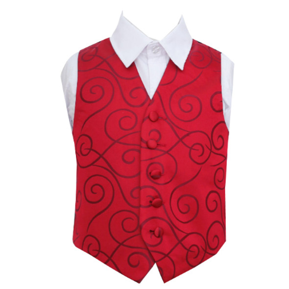 Burgundy Boys Scroll Pattern Microfibre Wedding Vest Waistcoat 