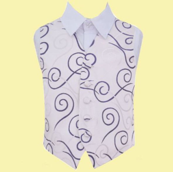 Purple Boys Scroll Pattern Microfibre Wedding Vest Waistcoat 