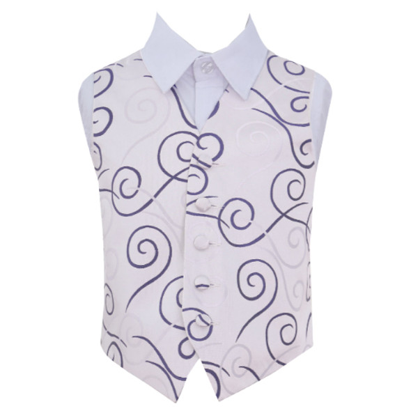 Purple Boys Scroll Pattern Microfibre Wedding Vest Waistcoat 