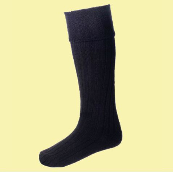 Black Wool Blend Glenmore Full Length Mens Kilt Hose Highland Socks