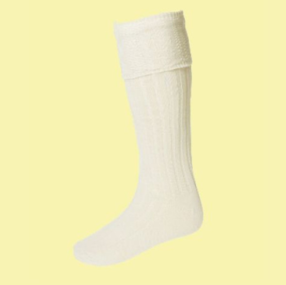 Ecru Wool Blend Glenmore Full Length Mens Kilt Hose Highland Socks