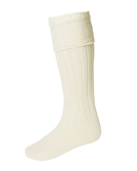Ecru Wool Blend Glenmore Full Length Mens Kilt Hose Highland Socks