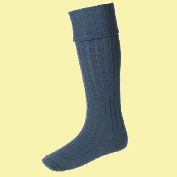 Ancient Blue Wool Blend Glenmore Full Length Mens Kilt Hose Highland Socks