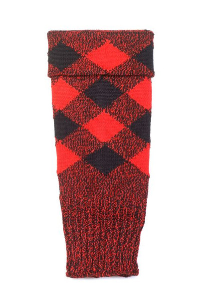 Regimental Red Black Wool Diced Mens Kilt Hose Top Highland Socks