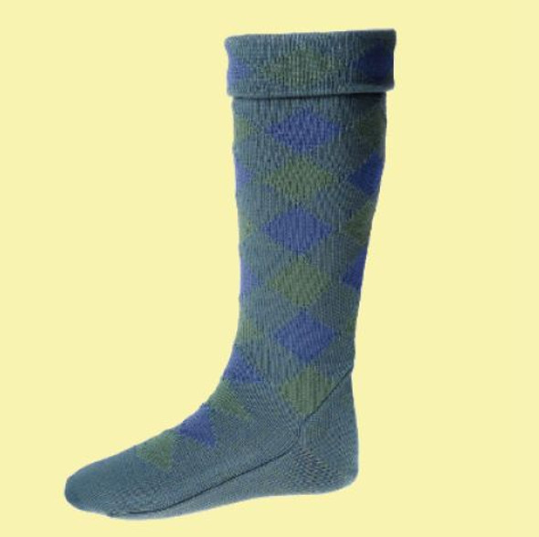Ancient Blue Ancient Green Diced Wool Full Length Mens Kilt Hose Highland Socks
