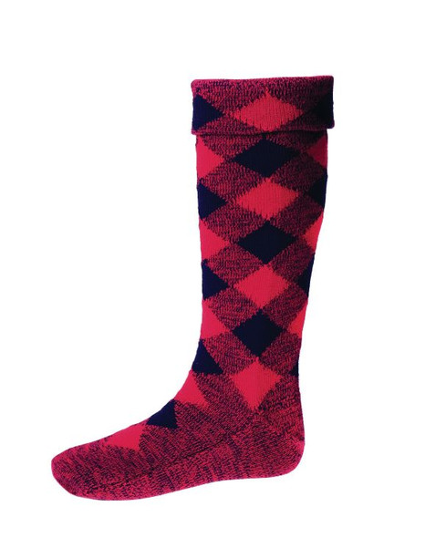 Tartan Red Navy Diced Wool Full Length Mens Kilt Hose Highland Socks