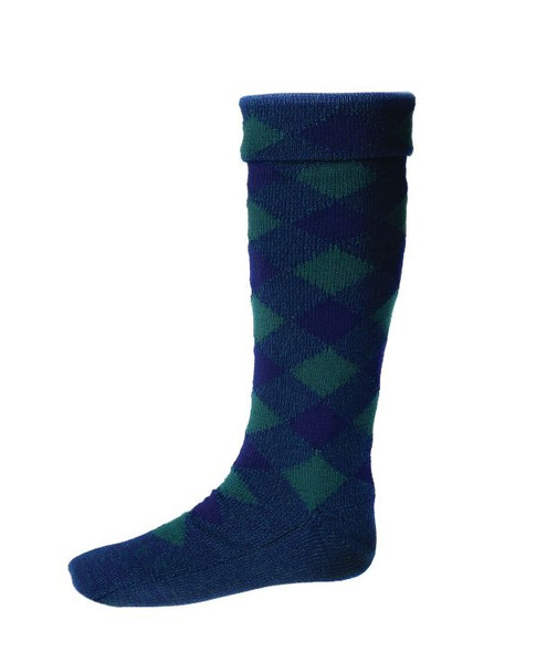Navy Tartan Green Diced Wool Full Length Mens Kilt Hose Highland Socks