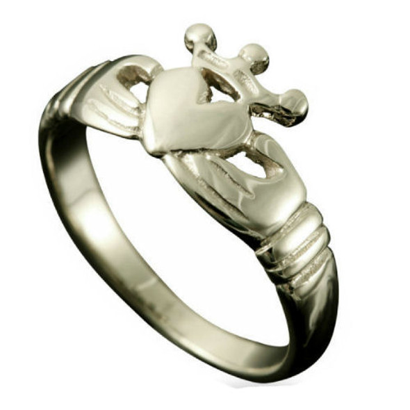 Claddagh Crown Heart Design Ladies 18K White Gold Ring Size R-Z