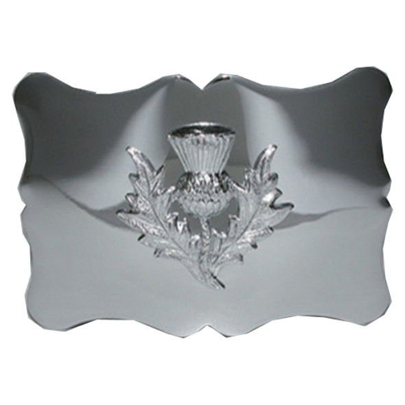 Scottish Thistle Scalloped Chrome Finish Mens Stylish Pewter Kilt Belt Buckle