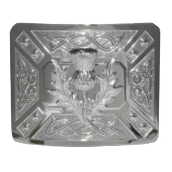 Celtic Dress Knotwork Thistle Chrome Mens Stylish Pewter Kilt Belt Buckle