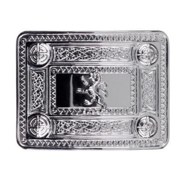 Celtic Knotwork Lion Rampant Chrome Mens Stylish Pewter Kilt Belt Buckle