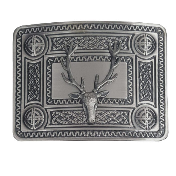 Celtic Knotwork Proud Stag Antique Mens Stylish Pewter Kilt Belt Buckle