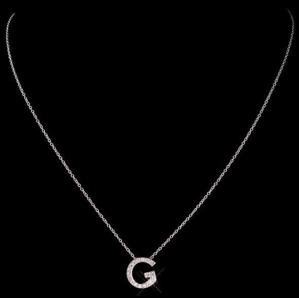 G Initial Letter Monogram Cubic Zirconia Crystal Sterling Silver Necklace 