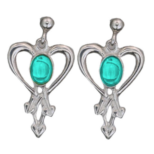 Glasgow Girls Heart Oval Turquoise Sterling Silver Drop Earrings