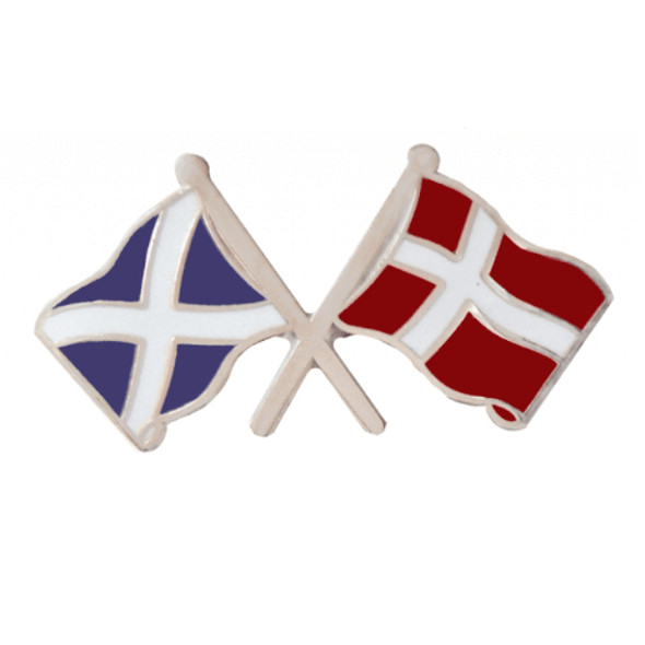 Saltire Denmark Crossed Country Flags Friendship Enamel Lapel Pin Set x 3