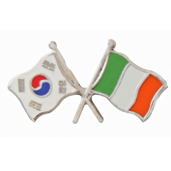 South Korea Ireland Crossed Country Flags Friendship Enamel Lapel Pin Set x 3