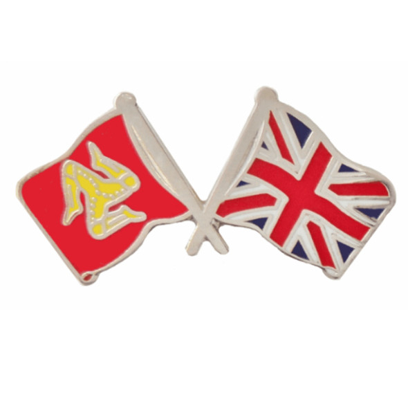 Isle Of Man Union Jack Crossed Country Flags Friendship Enamel Lapel Pin Set x 3