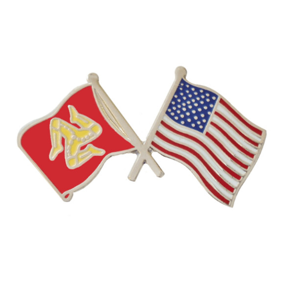 Isle Of Man United States Crossed Country Flags Friendship Enamel Lapel Pin Set x 3