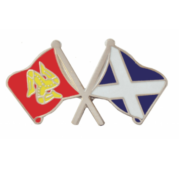 Isle Of Man Saltire Crossed Country Flags Friendship Enamel Lapel Pin Set x 3