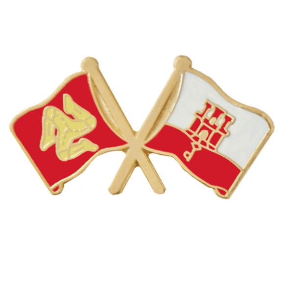 Isle Of Man Gibraltar Crossed Country Flags Friendship Enamel Lapel Pin Set x 3