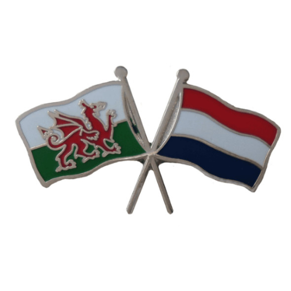 Wales Netherlands Crossed Country Flags Friendship Enamel Lapel Pin Set x 3