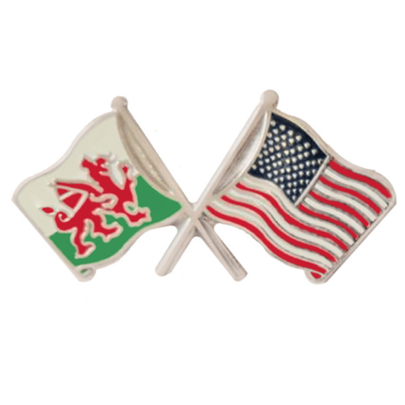 Wales United States Crossed Country Flags Friendship Enamel Lapel Pin Set x 3