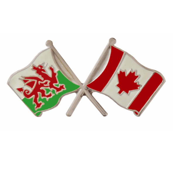 Wales Canada Crossed Country Flags Friendship Enamel Lapel Pin Set x 3
