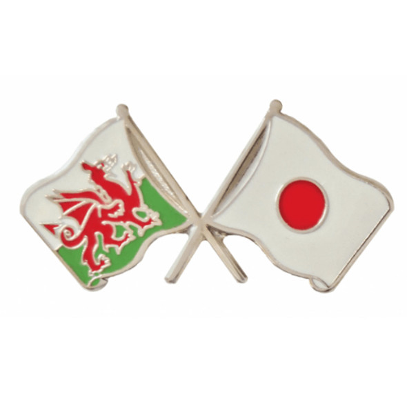 Wales Japan Crossed Country Flags Friendship Enamel Lapel Pin Set x 3