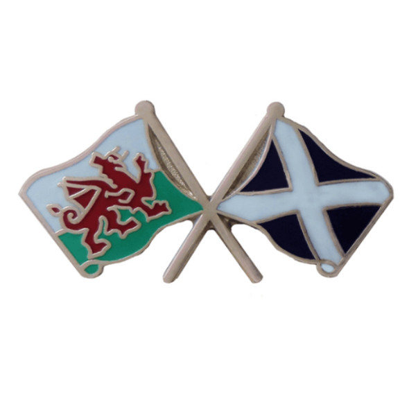 Wales Saltire Crossed Country Flags Friendship Enamel Lapel Pin Set x 3