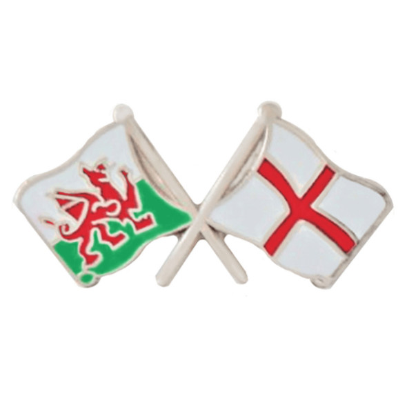 Wales England Crossed Country Flags Friendship Enamel Lapel Pin Set x 3