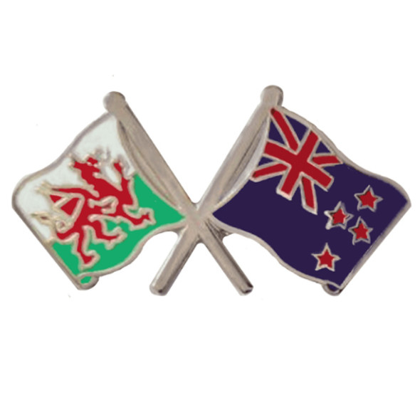 Wales New Zealand Crossed Country Flags Friendship Enamel Lapel Pin Set x 3