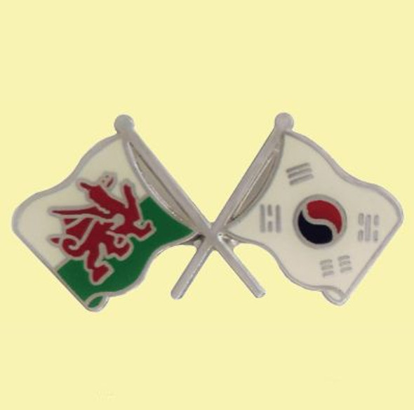 Wales South Korea Crossed Country Flags Friendship Enamel Lapel Pin Set x 3