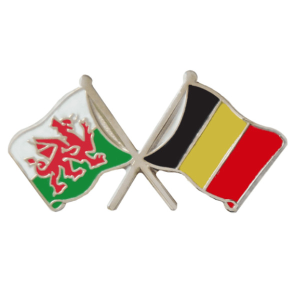 Wales Belgium Crossed Country Flags Friendship Enamel Lapel Pin Set x 3