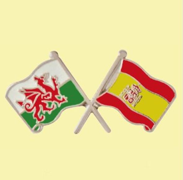 Wales Spain Crossed Country Flags Friendship Enamel Lapel Pin Set x 3