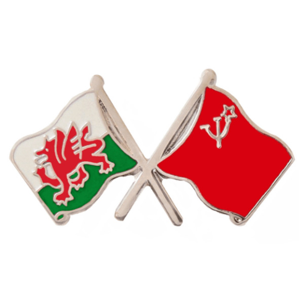 Wales Soviet Union Crossed Country Flags Friendship Enamel Lapel Pin Set x 3