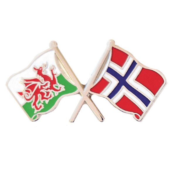 Wales Norway Crossed Country Flags Friendship Enamel Lapel Pin Set x 3