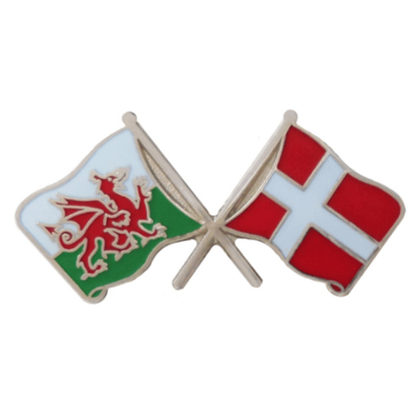Wales Denmark Crossed Country Flags Friendship Enamel Lapel Pin Set x 3