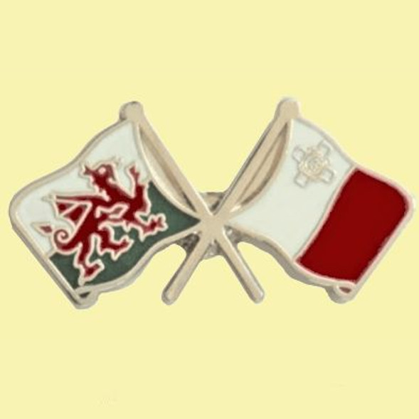 Wales Malta Crossed Country Flags Friendship Enamel Lapel Pin Set x 3