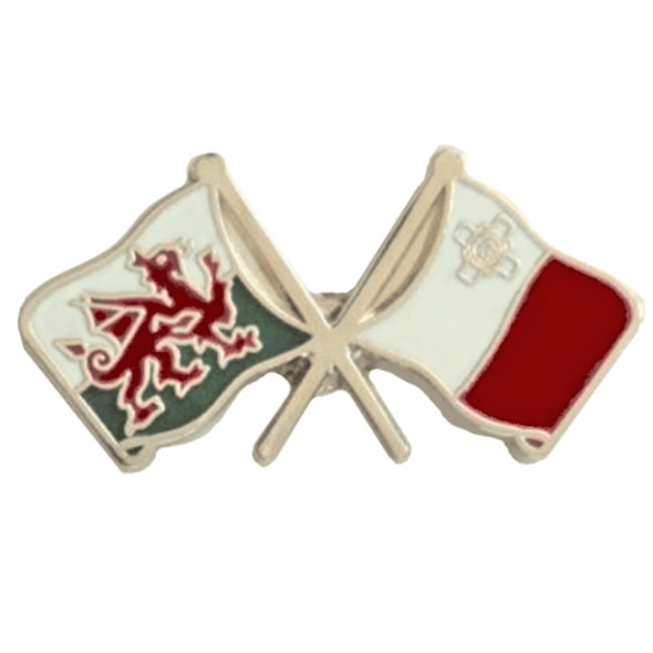 Wales Malta Crossed Country Flags Friendship Enamel Lapel Pin Set x 3