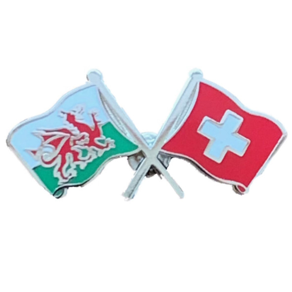 Wales Switzerland Crossed Country Flags Friendship Enamel Lapel Pin Set x 3