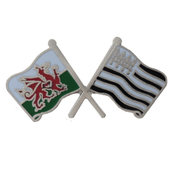 Wales Brittany Crossed Country Flags Friendship Enamel Lapel Pin Set x 3