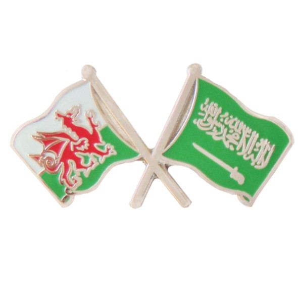 Wales Saudi Arabia Crossed Country Flags Friendship Enamel Lapel Pin Set x 3