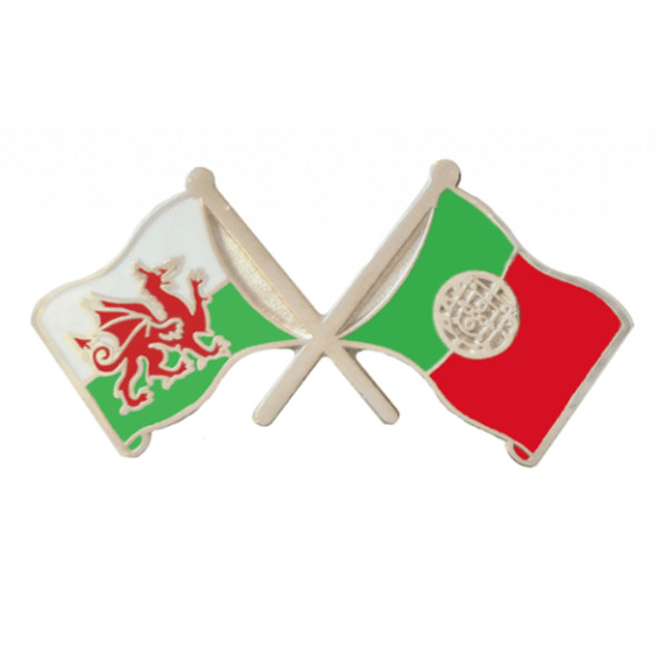 Wales Portugal Crossed Country Flags Friendship Enamel Lapel Pin Set x 3