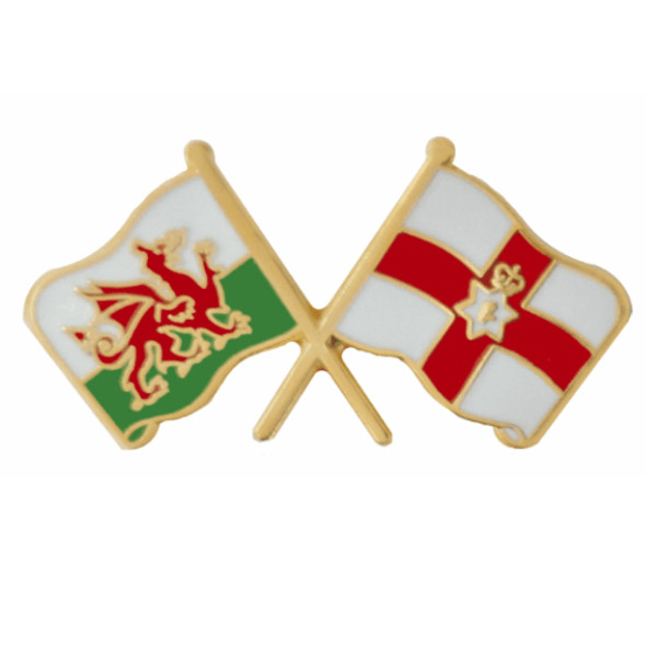 Wales Ulster Crossed Country Flags Friendship Enamel Lapel Pin Set x 3