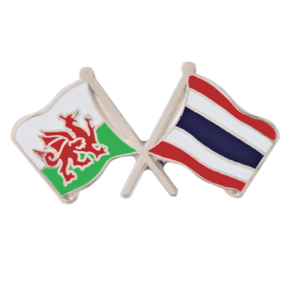 Wales Thailand Crossed Country Flags Friendship Enamel Lapel Pin Set x 3
