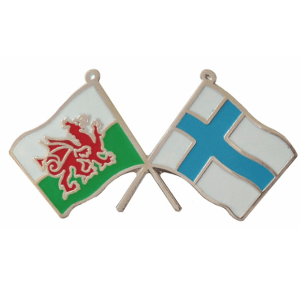 Wales Finland Crossed Country Flags Friendship Enamel Lapel Pin Set x 3