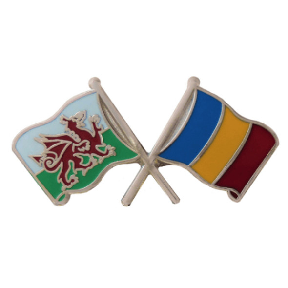 Wales Romania Crossed Country Flags Friendship Enamel Lapel Pin Set x 3