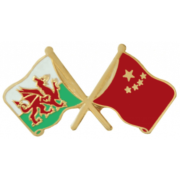 Wales China Crossed Country Flags Friendship Enamel Lapel Pin Set x 3