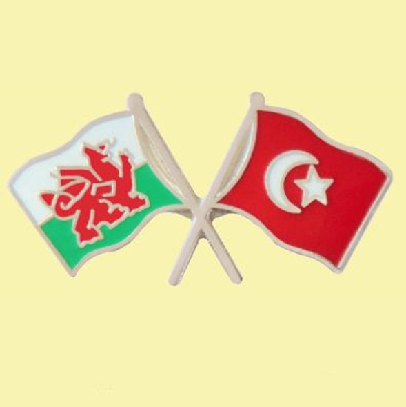 Wales Turkey Crossed Country Flags Friendship Enamel Lapel Pin Set x 3